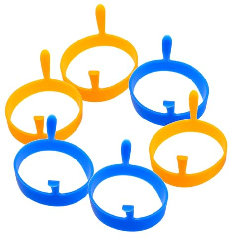 WATIIFUFU Anelli per Cuocere Uova in Silicone 6 Pezzi Stampi Antiaderenti Colorati Doppia Orecchietta Set per Frittata e Pancake per Uso Domestico e Colazione