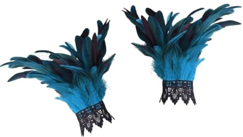 Mjzzh Gants à plumes pour carnaval, bracelet gothique à boutons de manchette à plumes, bracelet ajustable en dentelle pour Halloween, costume de carnaval (bleu)