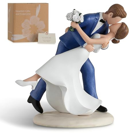 Storieme Wedding Cake Topper Decorations: Bride and Groom Kissing Resin Figurine – Romantic Couple Gifts for Wedding Anniversary Engagement