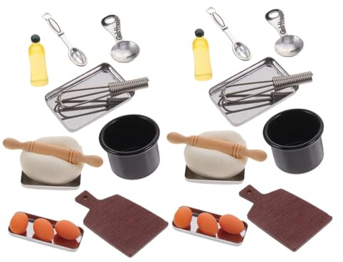 Gogogmee Set da Cucina in Miniatura per 2 Pezzi, Utensili da Forno e Mini Teglia Decorativa in Legno e Resina, Accessori per Case delle Bambole e Giochi di Finzione