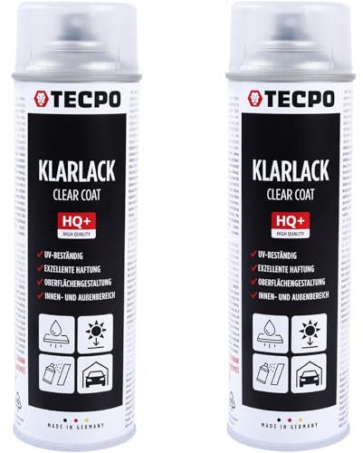 TECPO Acryllack Klarlack, 2x 500ml Sprühlack Spraydose Transparent zur dauerhaften Versieglung Schützen Fixieren für Hochglanz Deckschicht geeignet für Holz, Metall, Aluminium, Glas, Kunststoffe
