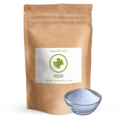 vitalundfitmit100 MSM Pulver 500 g, 99,99% rein, vegan, ohne Zusatzstoffe