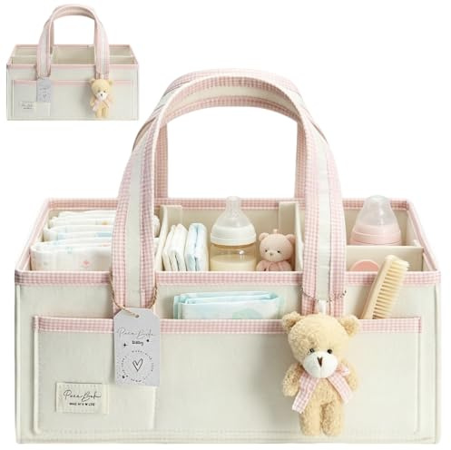 RNPKZ Bolsa de fieltro para pañales, organizador de pañales, cesta de almacenamiento para pañales de bebé, de fieltro con compartimentos extraíbles, para la estación de pañales, para el nacimiento y