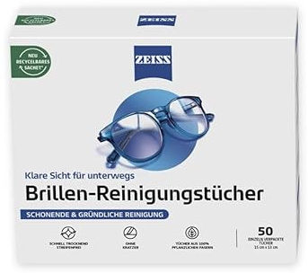 ZEISS Brillen-Reinigungstücher 50er Box – Nachhaltig, streifenfrei & recycelbar | recycelbare ZEISS Brillen-Reinigungstücher, streifenfreie & schonende Reinigung, schnell trocknend, einzeln verpackt