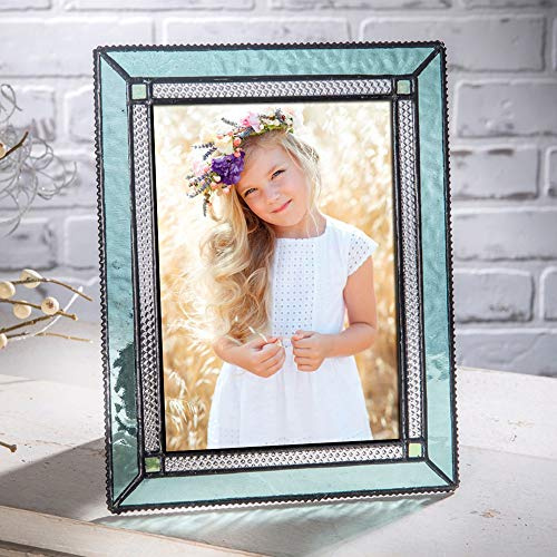 J Devlin Glass Art Stained Glass Picture Frame 5x7 — Windsor Blue Glass Photo Frame with Easel, Horizontal or Vertical Display, Decorative Gift