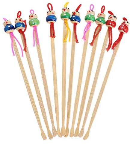 Lot de 10 cure-oreilles en bambou en forme de poupée de dessin animé - Outil sûr pour le soin des oreilles