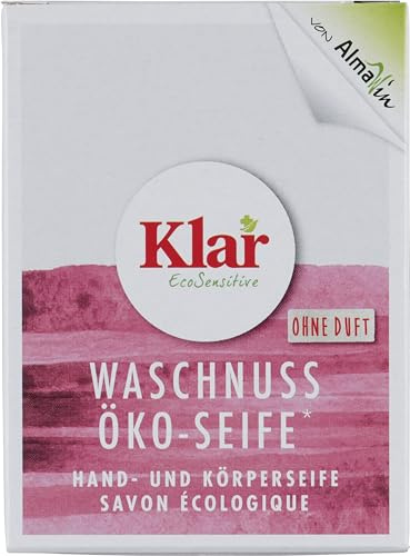 Klar eco Sensitive Öko - Seife Waschnuss 6x100 g, Seifenstück parfümfrei, Vegan, Feste Seife zur milden Reinigung