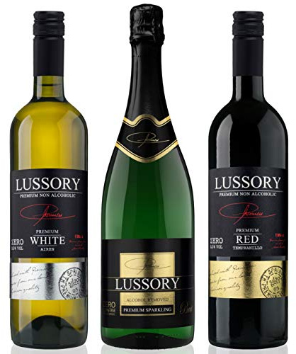 Vino desalcoholizado 0,0 - LUSSORY PREMIUM - Pack degustación de vinos desalcoholizados (3x0,75 cl) Blanco + Tinto + Espumoso | Total: 2250ml | Proceso de Desalcoholización de Vino Original