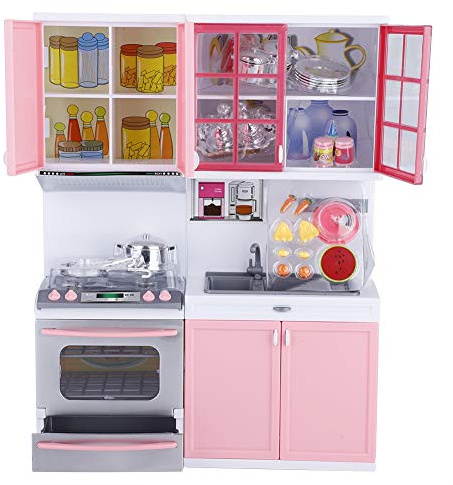 Ensemble de Cuisine pour Enfants Jeu Mini Cuisine Ensemble de Jouets de Jeu de Rôle avec Four à Micro-Ondes, Crochets, Cuisinière Et Évier Amovible, Jouet Éducatif 24 x 8 x 32,5 Cm