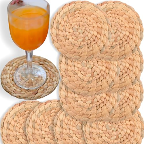 10pcs Water Hyacinth Absorbent Coasters for Drinks, Woven Coasters for Coffee Table, Cup Coaster, Home Goods Decor, Retro Gifts, Home Gift, Tea Bag Coaster, Beach Accessories for Vacation
