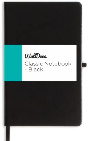 WallDeca Klassisk linjerad anteckningsbok dagbok | hårt omslag, 240 sidor, linjerad 21 x 12,7 cm, elfenben 80 GSM-papper | skola, företag, högskola, anteckningar, journalföring (Svart)