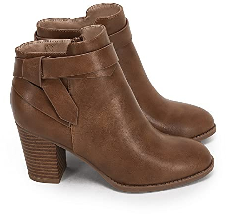 PiePieBuy Women's Tie Knot Chelsea Pump Ankle Boots Closed Toe Stacked Heel Booties Shoes