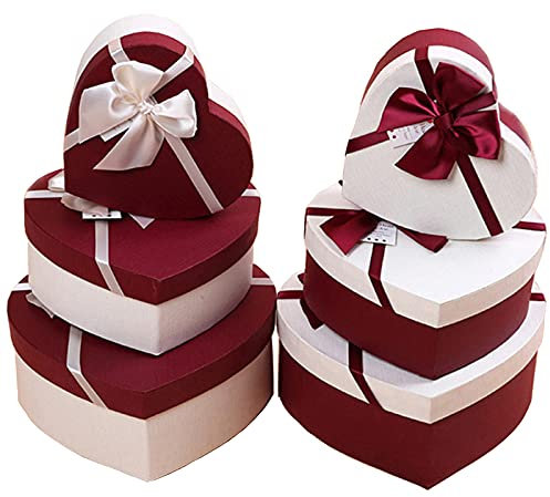 Herzförmige Geschenkbox Mit Deckel Packmaterialien Geschenkverpackungen Geschenkkartons Geschenkbox Mit Schleife 3 Verschiedene Größen Ineinander Für Hochzeit Geburtstag Weihnachten（Zufällige Farbe）