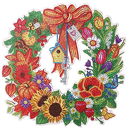 Everpertuk 5D DIY Diamond Painting, Weihnachten Runde Kranz Set Diamant Malerei Bilder für Wand Und Eingang Dekorationen, Strass Kristall Dekoration Handwerk Geschenk