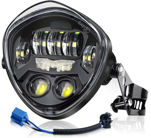 LEDUR 7 Inch Motorcycle Headlight With DRL Red Demon Eye Mount Bracket Hi/Low Beam Side Mount Headlight for H-arley Kawasaki Suzuki Yamaha Honda Cafe Racer Bobber Chopper Street Tracker Scrambler