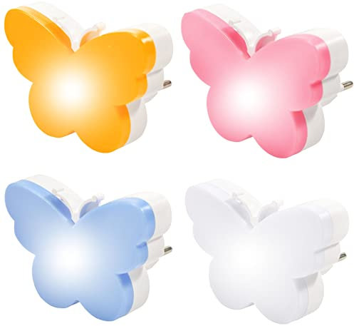 Pipihome 4 Pezzi Luce Notturna per Bambini con Sensore Crepuscolare, Stella/Farfalla EU Plug Lampada Notturna LED Camera da Letto, Bagno, Corridoio, Scale o Camera (Farfalla)