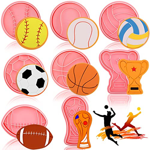 8 Stück Sport Ball und Geburtstag Keksstempel mit Kolben Ausstechformen Set 3D Fußball Volleyball Fußball Basketball Kuchen Blumenform Keksausstecher Keksstempel für DIY Keksbedarf (Ball Style)
