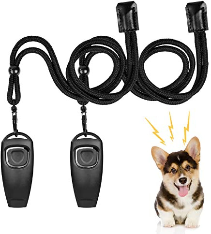 vsshe Hundepfeife,2 Stück Trainingspfeife 2 in 1 Hundeklicker und Pfeife Hunde Clicker Set mit 2 Pfeifenriemen Pfeife für Hunde Hundeerziehung Für Outdoor Camping Sport Hunde Clickertraining (Seil B)