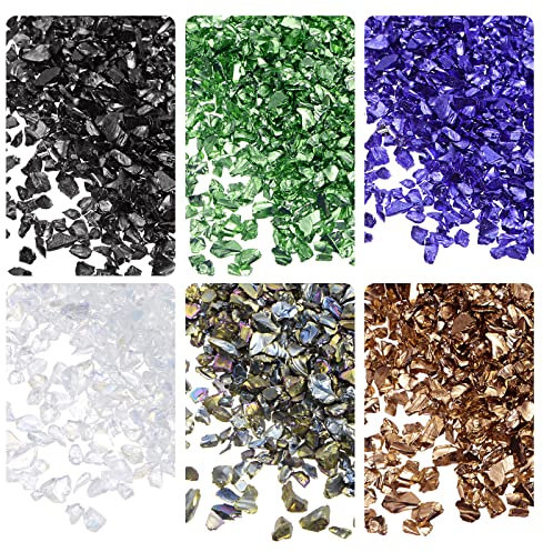 sourcing map 6 Farben Crushed Glass Chips, 1-4mm Unregelmäßiges Glitzer-Metallic-Glas zum Basteln DIY Schmuckvase Epoxidharz-Dekoration 28 g Weiß-Schwarz-Serie