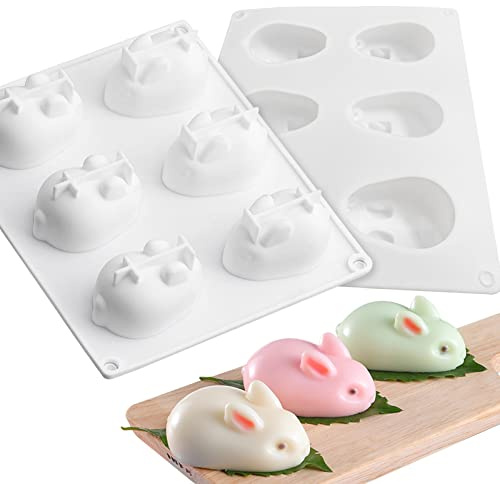 2pcs Moule à Gâteau en Silicone Lapin,Forme de Lapin Moule en Silicone Antiadhésif,Moule de Pâques,pour pâtisserie,gâteaux,chocolat,pudding,pain(Lapin à 12 Cavités)