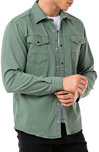 Redbridge - Camicia Da Uomo In Denim, Per Il Tempo Libero, Cachi, S