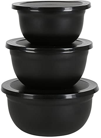 Edelstahl Multischüssel Set 3tlg. mit Deckel schwarz Küche Aufbewahrung Schüssel Salatschüssel Set