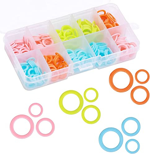 Benlay 220 Pcs Anneau Marqueurs Tricot, Anneaux Marqueurs Points Colorés | (S/M/L) Marqueurs de Points Colorés avec Boîte de Rangement Portable pour Bricolage Couture Tricot Crochet Artisanat