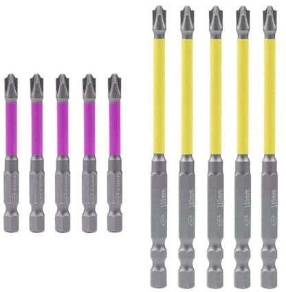 Saipor Lot de 10 embouts de tournevis cruciformes magnétiques PH2 spéciaux pour électriciens, longs #2 Phillips cruciformes à tête plate avec tige hexagonale de 6,35 mm utilisés sur interrupteur