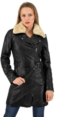 URBAN 5884 Giacca Lunga in Pelle da Donna, MILOU, Cappotto in Vera Pelle di Agnello, Giubbotto Invernale Aderente e Morbido al Tatto, Nero, XXL