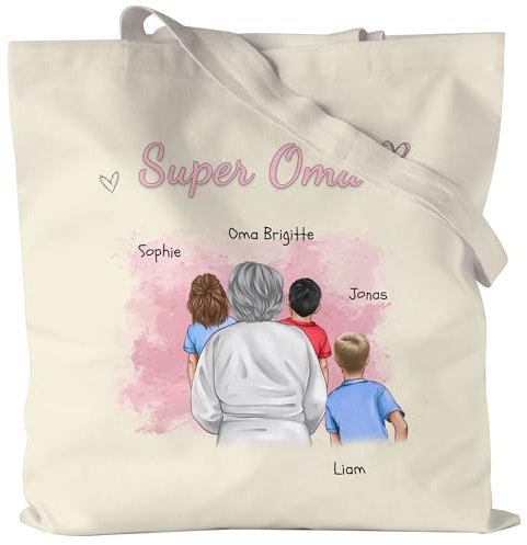 Kiddle-Design Oma Jutebeutel personalisiert 3 Enkelkinder Geburtstagsgeschenk - Geschenk Omi mit Enkeltochter Enkelsohn - Beste Oma der Welt