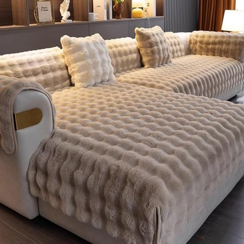 Aocase Sofabezug L Form 1/2/3/4 Sitzer Kaninchen Plüsch Sofa Überzug Ecksofa U Form, Couchbezug Couch Wurfdecke Eckcouch Sofaschutz Sofaüberwurfe Sofaschoner rutschfest Hund Katze,Kamel,90x160cm