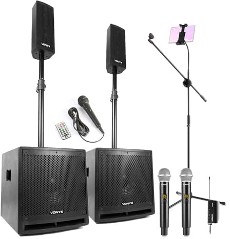 VONYX VX1000BT Karaoke Machine for Adults with Wireless Microphone, Dual 10-Inch Subwoofers, Bluetooth Connectivity, Tablet Stand, Complete Home Karaoke Setup