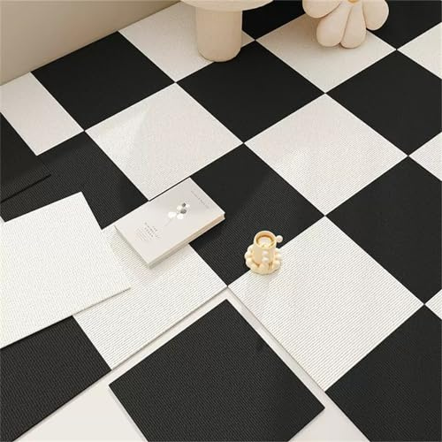 Hiseng Teppichfliesen Selbstklebend 30x30cm, 4/10/20/30 Stück Teppichfliesen Selbstliegend Rutschfeste Strapazierfähig Teppich Bodenbelag für Büro Wohnzimmer Schlafzimmer (20 Stück,Schwarz Weiss)