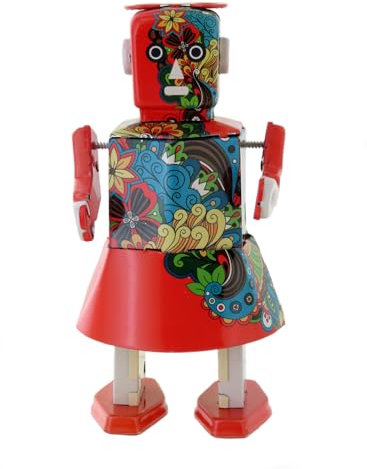 Lutèce Créations Mechanisches Spielzeug aus Metall (Blossom Bot) - Mechanischer Roboter aus chromolithographiertem Blech - Vintage-Sammelobjekt nur für Erwachsene