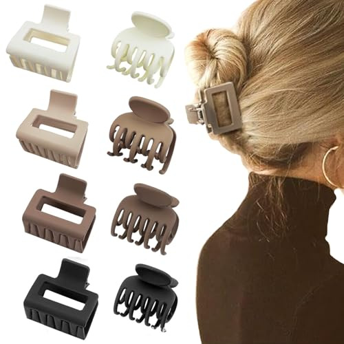 8 Pack Small Hair Claw Clips No Slip Hair Clamps 1.6 Double Row Teeth Matte Hair Clips for Women Girls for Thin Thick Curly Hairs