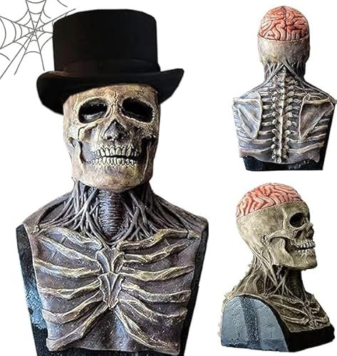 BARVERE Halloween Maske Horror, Totenkopf Latexmaske mit Beweglichem Kiefer, Schädeldecke und Vollkopf 3D Skelett Maske für Cosplay Halloween Party Totenkopf Kopfbedeckung