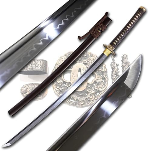 ShadowDancer Handmade Full Tang Katana Sword - Authentic T10/1095 Steel Blade with Real Hamon, Clay Temper, and Sharp Edge - Perfect for Iaido, Martial Arts Practitioners, and Collectors (ChaIshime)