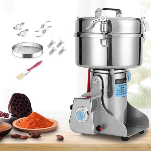 Electric Vegetable Choppers Electric Vegetable Cutter Electric Grain Mill for Dry Grinding, Commercial Dry Mill with Oscillating Function, High Speed Stainless Steel Pulverizer, 2000g