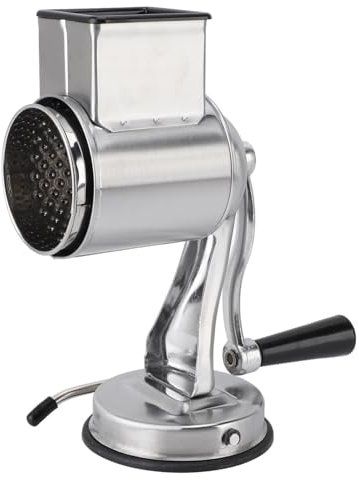 WBRSybUK Rallador De Queso Manual, Molinillo De Manivela De Acero Inoxidable con 5 Cuchillas Intercambiables Y Mango para Verduras, Nueces, Patatas Y Cocina,Silver