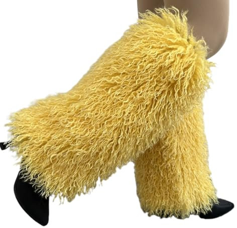 HINAYOSAN Beinstulpen für Damen und Mädchen, Kunstfell, warm, weich, gemütlich, flauschig, Beinstulpen, Abdeckung für Damen, Party-Kostüme, Stiefelstulpen, Stiefelüberzüge, gelb, 38