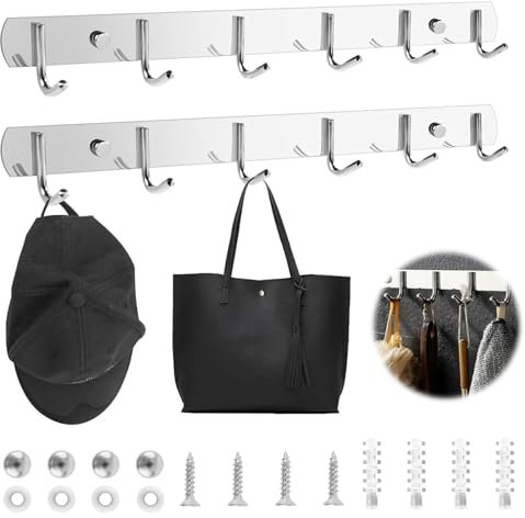 2 Stück Hakenleiste Küche, 32cm Küchenhalterung ohne Bohren mit 6 Haken, Rostfreiem Garderobenhaken Edelstahl Wand-Garderobe Platzsparende Garderobenleiste Für Küche, Badezimmer, Wohnzimmer Und Flur