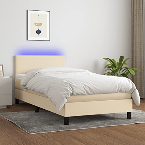Brokky Boxspringbett mit Matratze & LED Bett Mit Bettkasten Bett Boxspringbett Betten Boxspringbett Mit Matratze Creme 90x190 cm Stoff - 3132962