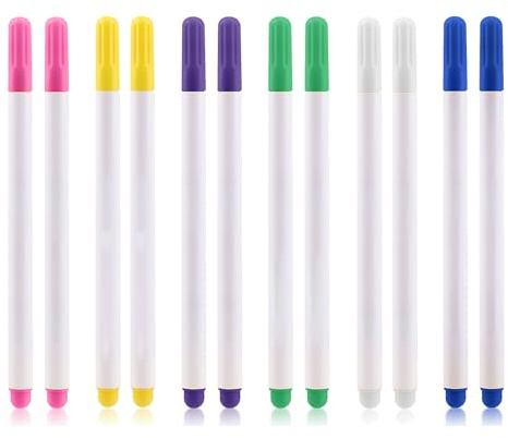 12 Rotuladore Tela Borrable, Rotuladores Tela Borrables con Agua, Marcadores Tela Bordado Soluble para Bordado, Costura, Manualidades y Diseño Textil Tinta Desaparecible Ideal para Proyectos Creativos