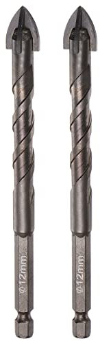 2 Stück 10 mm 12 mm Steinbohrer-Set, Titan-Betonbohrer for Ziegel, Fliesen, Glas, Keramik, Holz mit Sechskantschaft(12mm)