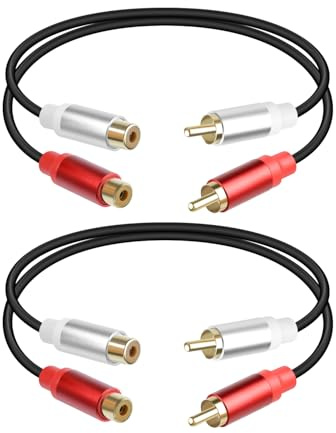 RIIEYOCA Cavo RCA Audio 0,3 m, Cavo Audio Stereo Corto da 2RCA Maschio a 2RCA femmina per Home Cinema, Altoparlanti, Amplificatore, Subwoofer, Impianto Stereo (2PCS)