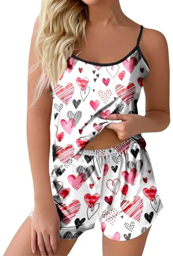 pigiama donna corto cotone Leggeri Comodo per Casa Due Pezzi Biancheria da Notte Loungewear Morbido Senza Maniche con Spalline Sexy Completo Sleepwear Curvy Set Canottiera e Pantaloncini Pigiama