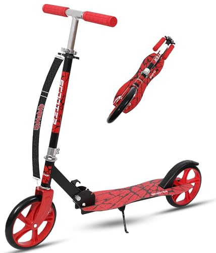 Habib Gruppe Patinete Infantil Plegable, Altura Regulable en 4 Niveles, Ruedas XXL, soporta hasta 100 kg, Patinete para Ciudad, para Grandes y pequeños, Color Rojo