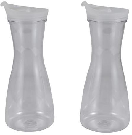 berjalan 2Pcs 0.6L Plastic Water Carafes with White Flip Tab Lids- Food Grade & Recyclable Shatterproof Pitchers - Juice Jar