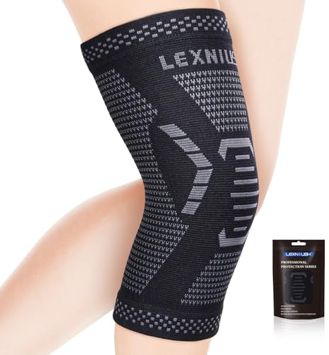 Lexniush Knee Support for Men/Women, Best Knee Brace for Arthritis, Joint Pain, Ligament Injury, Meniscus Tear, ACL, MCL, Tendonitis, Knee Compression Sleeve for Running, Sports(Black, M)
