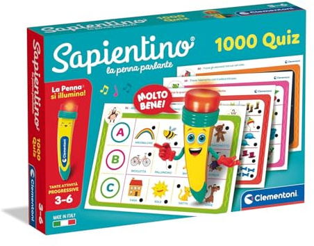 Clementoni Sapientino – La Penna Parlante 1000 Quiz, Gioco Educativo con Penna Interattiva per Bambini 3-6 Anni, Schede per Imparare Lettere, Numeri e Parole, Made in Italy, Lingua Italiana, 16495